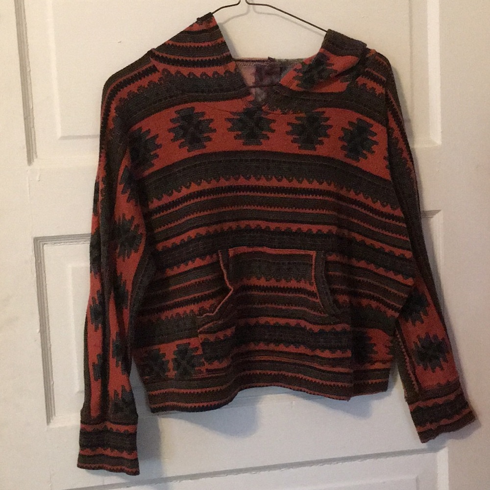Crop Top Patterned Sweatshirt with Hood